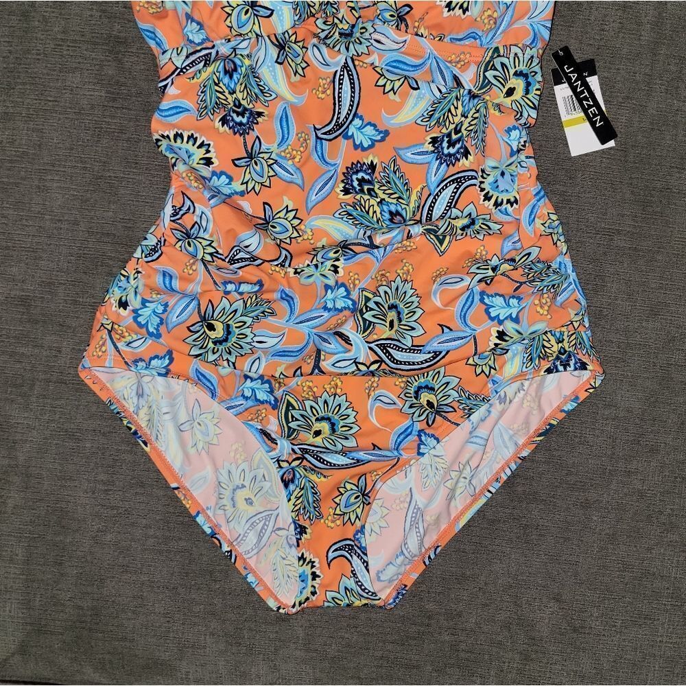 Jantzen's Womens orange Persephone Floral Surplice One Piece Swimsuit Si… - Picture 3 of 12